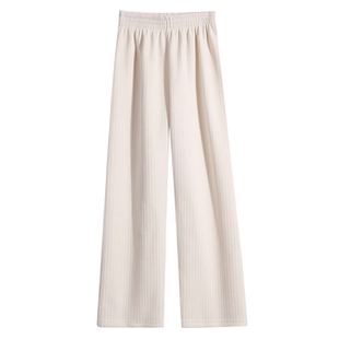 韩国粉色加绒阔腿裤女秋冬季2025新款高腰宽松休闲加厚水貂绒裤子