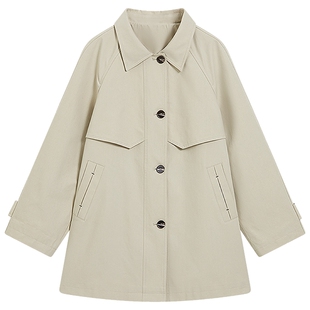 KBNE宽松学院风莱赛尔中长款卡其色风衣女2026春季新款英伦风外套