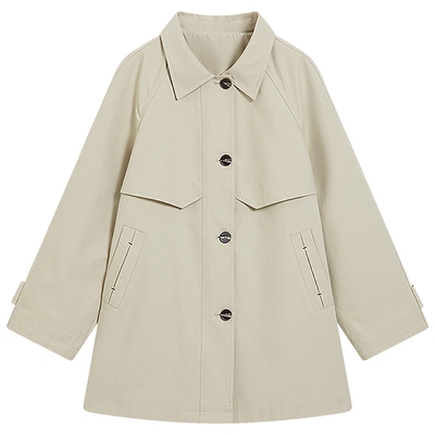 KBNE宽松学院风莱赛尔中长款卡其色风衣女2026春季新款英伦风外套