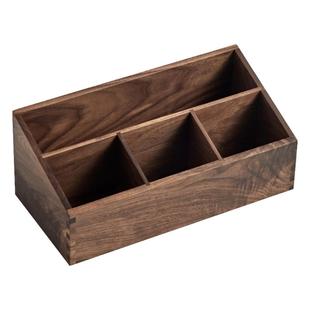 黑胡桃实木桌面电视遥控器收纳盒 客厅茶几桌上木质化妆品整理盒