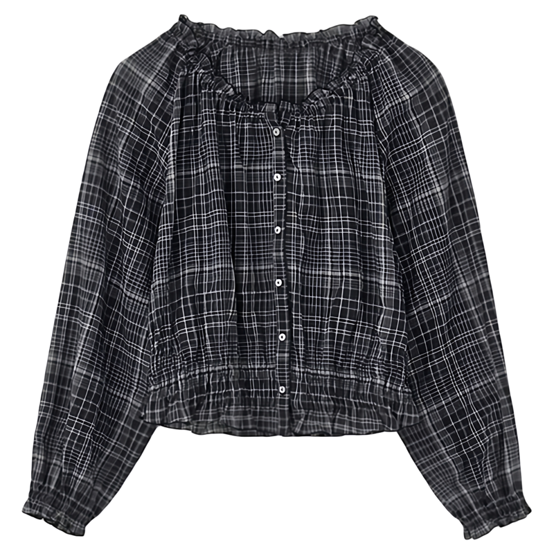 现货！tannat木耳边格纹衬衫韩国26春季新款温柔收腰长袖上衣女