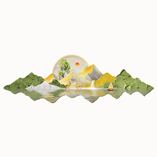 青山绿水客厅壁画现代简约奶油风沙发背景墙挂画轻奢卧室床头灯画