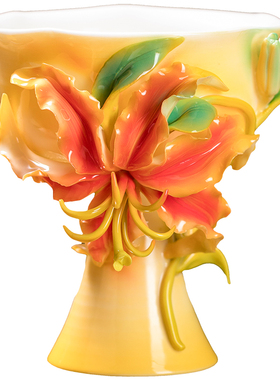 东方泥土非遗釉下彩陶瓷百合杯