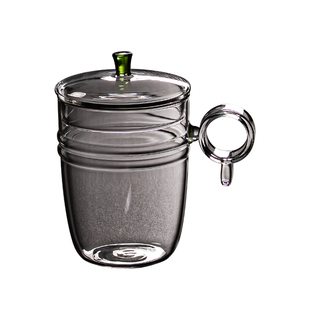 容山堂九河玻璃绿茶杯带盖泡茶杯个人专用家用花茶杯办公杯带手柄