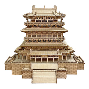 古建筑鹳雀楼榫卯积木模型 拼装DIY玩具手工木质拼图立体四大古楼
