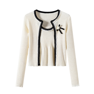 DDXZ夕子纯欲风性感小香开衫背心两件套时尚设计感蕾丝花边上衣女