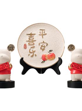 新中式国风创意陶瓷摆盘摆件家居玄关客厅酒柜装饰品暖居平安喜乐