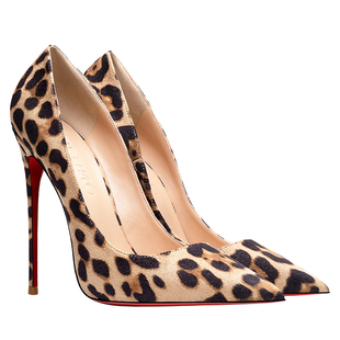 2025春季新款绒面鞋子12cm正装高跟鞋女细跟性感豹纹尖头大码单鞋