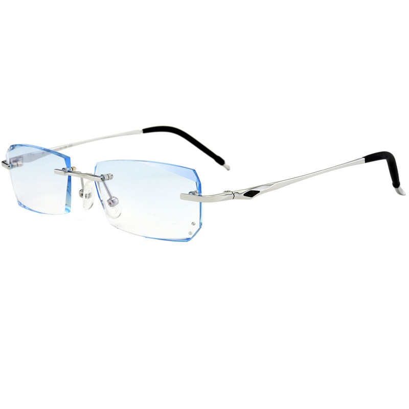 无框变色眼镜男近视度数纯钛钻石切边超轻商务配变灰色平光防蓝光
