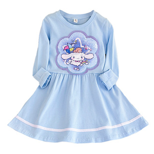 儿童纯棉变色亮片连衣裙26春秋女童装小女孩公主裙中长款长袖裙子