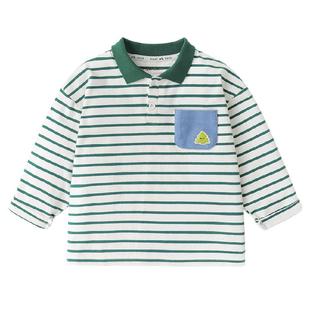 右欧男童条纹POLO衫女童长袖T恤洋气春秋新款童装儿童条纹打底衫