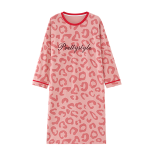 北极绒纯棉睡裙女春秋季长袖宽松加肥大码带胸垫一体睡衣连衣裙子