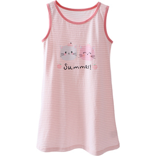 女童睡裙夏季薄款竹节棉睡衣儿童纯棉家居服中大童A类亲子连衣裙