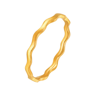 明牌珠宝古法黄金波浪戒 足金水波纹时尚固口指环素圈尾戒AFM0336