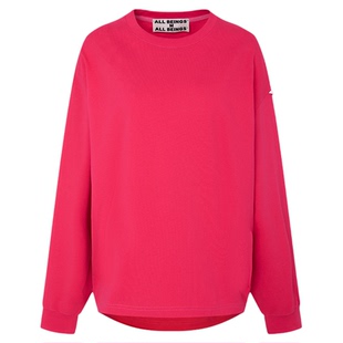 ALL BEINGS26SS新款oversize玫红色立体剪裁纯棉圆领长袖T恤上衣