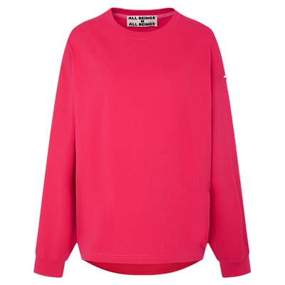 ALL BEINGS26SS新款oversize玫红色立体剪裁纯棉圆领长袖T恤上衣