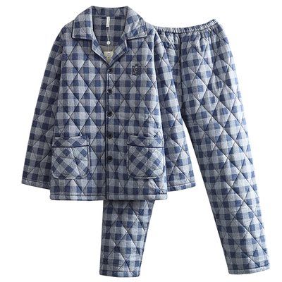 男士全棉薄款夹棉睡衣冬季家居服