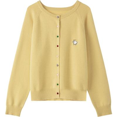 LAGOGO奶油黄学院风刺绣针织开衫