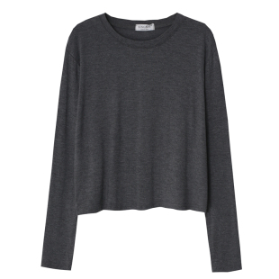 莫代尔高腰短袖T恤女夏季薄款垂感宽松短款罩衫长袖T恤纯色上衣潮