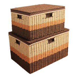 柜子顶部收纳箱带盖子仿藤编收纳篮整理衣服零食筐编织收纳盒遮丑