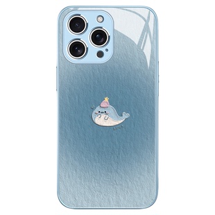 适用苹果16plus/17手机壳油画鲸鱼iPhone15promax高级感14晕染13可爱12pro卡通11全包16e玻璃xsmax/xr/xs夏天