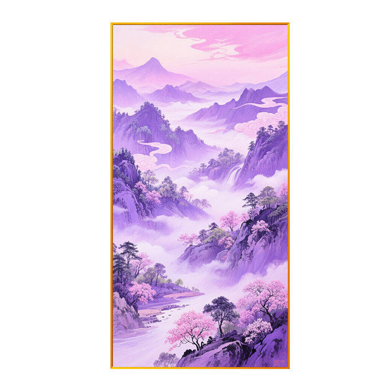 紫气东来山水风景十字绣2026新款入户玄关全绣大尺寸线绣竖版自绣