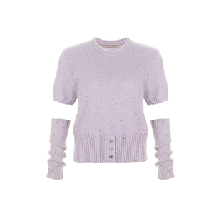 wana try花纱纽扣下摆针织套装含针织袖套浅紫色2025冬季新款女装