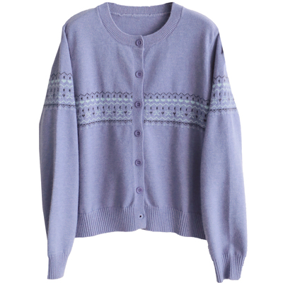 铜扣记提花毛针织衫女圆领休闲