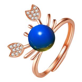 网红戒指汉服人造宝石玫瑰金多米加二代净水无杂质蓝珀小螃蟹指环