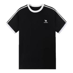 骆驼女装圆领短袖T恤2025新款夏季情侣宽松复古运动休闲上衣男