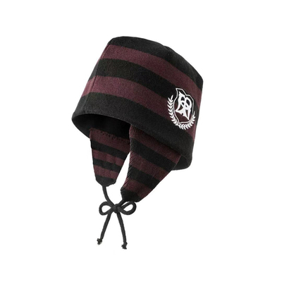 oinimi 栗皮紫复古条纹针织护耳帽 学院感航海徽章保暖飞行帽