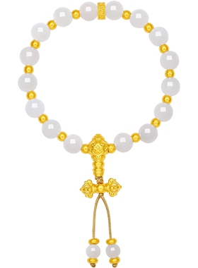 周六福金镶玉顺遂白玉春山手串