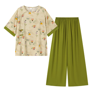 2026新款棉绸睡衣女士夏季薄款中袖套装可外穿人造棉家居服巨好看