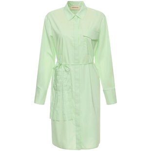 宝姿PORTSPURE女装舒适多巴胺手工编织口袋衬衫连衣裙