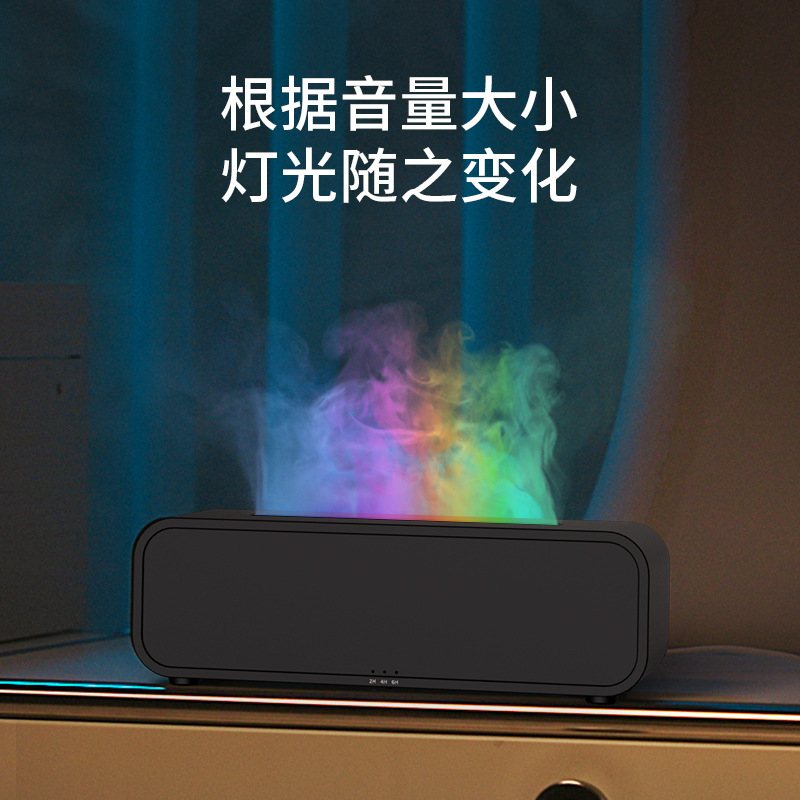 跨境新款随音乐律动拾加湿器桌面火焰机氛围家用静音灯USB香薰音