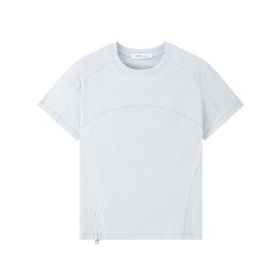 三福女夏季撞色结构线短袖单衣 轻运动易干修身上衣女518382