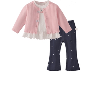 [7A抑菌]女童套装儿童早春洋气三件套小童开衫春装宝宝春季衣服