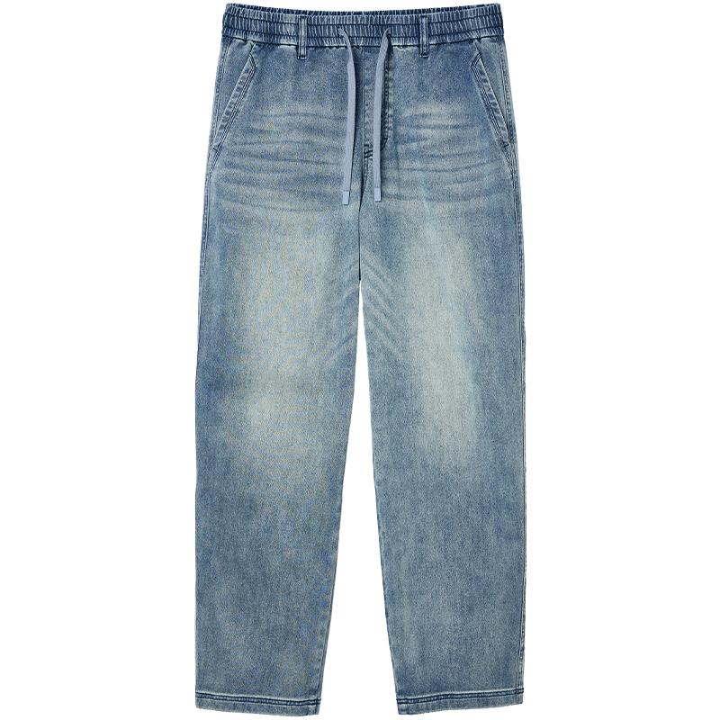 907杰克琼斯男装秋季牛仔裤宽松锥腿廓形阔腿弹力松紧抽绳款裤子