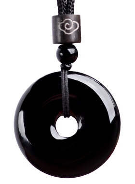 天然黑玛瑙平安扣吊坠挂件黑色