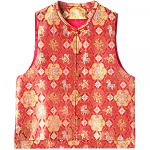 小马宝相织金宋锦桑蚕丝新中式对襟马甲外套真丝国风上衣开衫女春