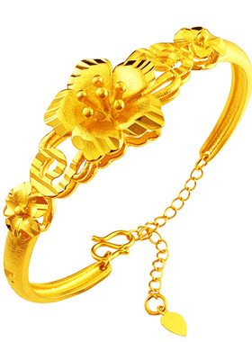 民族风花朵款镀黄金色开口款手镯