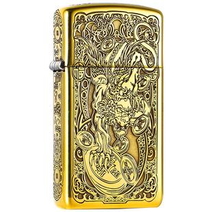 zippo打火机黄铜纤巧窄机招财貔貅专柜官方正品芝宝防风煤油送礼