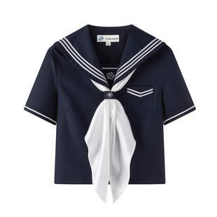东京岁时记jk原创正版绀色短袖水手服衬衫海军领显瘦减龄上衣女夏