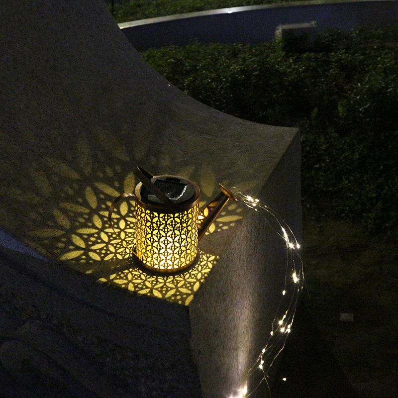 跨境亚马逊太阳能铁艺花户外地花园庭院插装饰草坪灯洒灯水壶防水