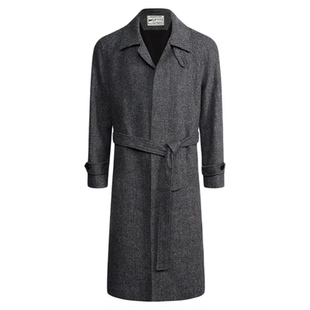 【60%羊毛】平圆方中彩点粗花呢巴尔马肯秋冬大衣复古男过膝风衣