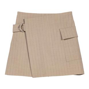 Maje Outlets2024春夏女装时尚气质米黄色条纹单口袋高腰裙裤短裤
