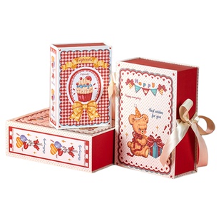乐本·熊熊派对圣诞节新年礼盒包装空盒书本盒生日卡通复古蝴蝶结