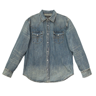 特叔复古水洗修身西部牛仔赤耳做旧衬衫RRL复刻男长袖春秋上衣