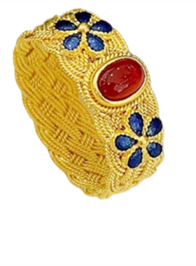 花丝龙凤华戒指 女纯银镀18K黄金色珐琅红蓝宝石拉丝指环复古国风