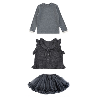 幼悠女童2026春秋森系毛绒马甲花边打底衫蓬蓬软纱tutu裙三件套潮